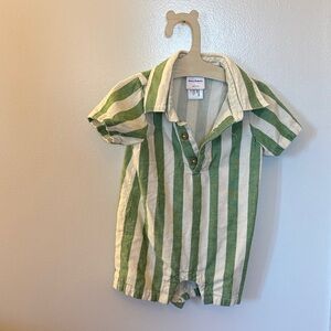 Hanna Andersson Green and White Striped Button Down Shirt